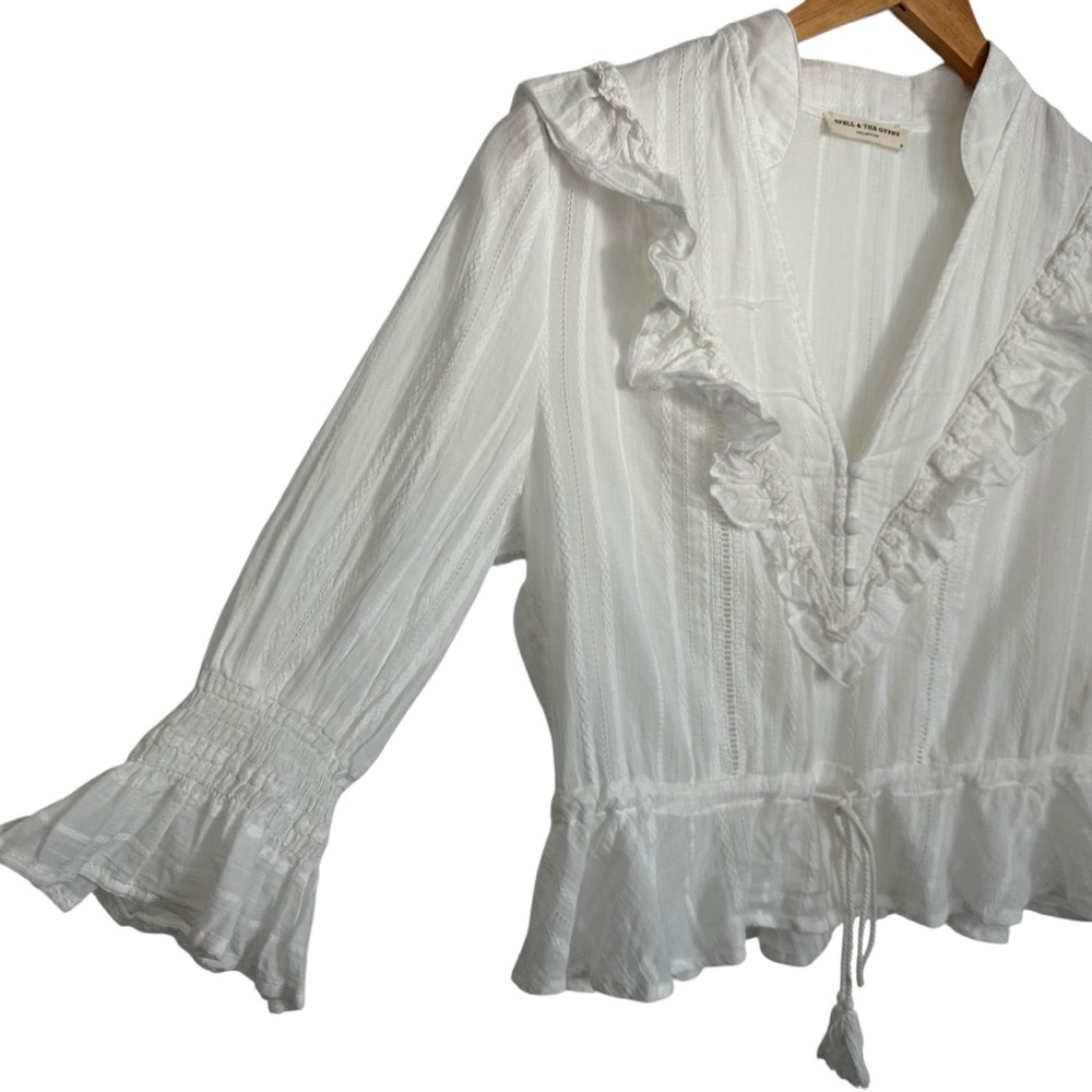 Spell & The Gypsy Womens Lisa Danielle Darling Blouse Sz Small White Ruffle - Picture 7 of 12